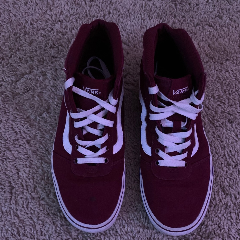 High Top White and Burgundy Vans